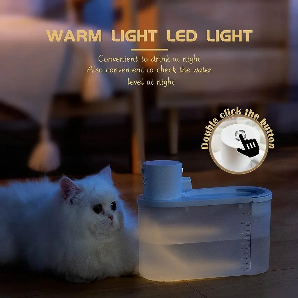 Battery Operated Cat Water Fountain Ultra-Quiet Automatic LED